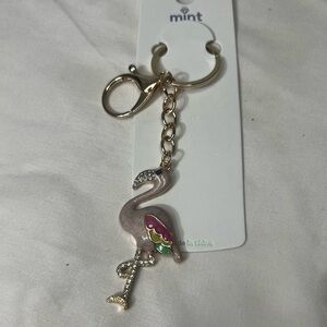 Mint Flamingo Keychain with Pink and Gold Accents